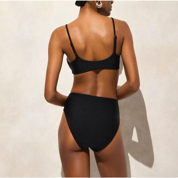 J.Crew Classic Sculpt Lana Bikini Top SZ S Black V-Neck Removable Pad Adjustable - Picture 2 of 8